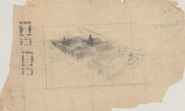 Aerial perspective drawing of a proposed campus for Dalhousie Medical School