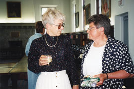 Photograph of Elaine Boychuk and Sylvia Fullerton at Patricia Lutley's retirement party