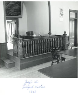 Photograph of the judges' dais in the courthouse at Liverpool, Nova Scotia