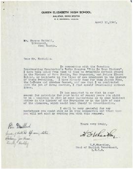 Correspondence between Thomas Head Raddall and H. F. Wheatley