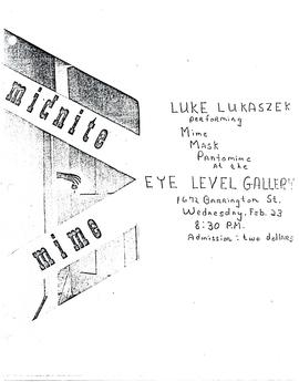 Poster for Luke Lukaszek's mime mask pantomime on 23 February 1977