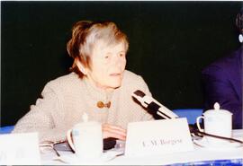 Photograph of Elisabeth Mann Borgese speaking