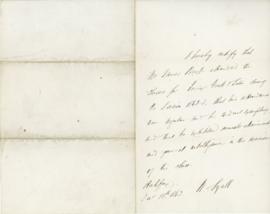 Letter from Mr. Lyall certifying that James Baxter attended Greek and Latin classes
