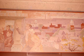 Colour photograph of a section of Henry Orenstein's Sudbury industrial landscape mural