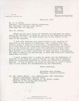 Correspondence of Elisabeth Mann Borgese regarding International Whaling Commission, training, an...