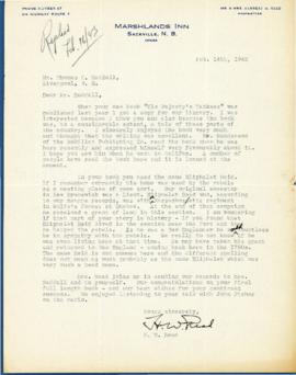 Correspondence between Thomas Head Raddall and H. W. Read