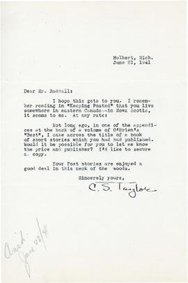 Correspondence between Thomas Head Raddall and C. S. Taylor
