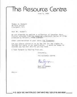 Correspondence between Thomas Head Raddall and The Resource Centre