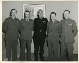 Photograph of a meeting of Artillery HQ officers from the 5th Infantry Division