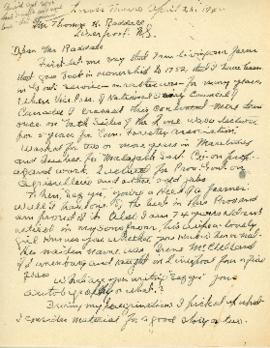 Correspondence between Thomas Head Raddall and A. Hector Cutten