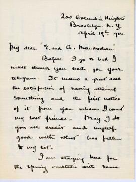Correspondence from Gilbert Sutherland Stairs to Archibald MacMechan, April 19, 1904
