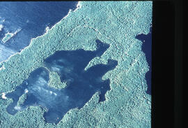 Aerial photograph of Beaverskin Lake, Kejimkujik National Park, Nova Scotia, from a northwestern ...
