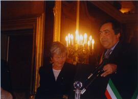 Photograph of Elisabeth Mann Borgese receiving a certificate