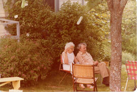 Photograph of Kaye Murray and Dane Parker seated under trees at the First Roscoe Fillmore Memoria...