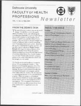 Faculty of Health Professions Newsletter, Volume 11, Number 2, Fall 2001