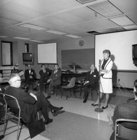 Photograph of a lecture or other event for the Dalhousie medical centennial