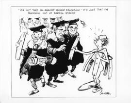 Photograph and a photographic negative of a Bob Chambers' cartoon regarding university expansion