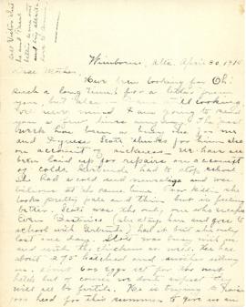 Letter from Clara Bigelow to mother