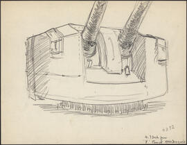 Charcoal and pencil drawing by Donald Cameron Mackay of the 4.7 inch turret guns on HMCS Iroquois