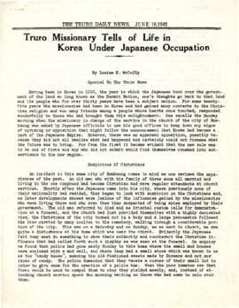 Truro missionary tells of life in Korea under Japanese occupation / by Louise H. McCully