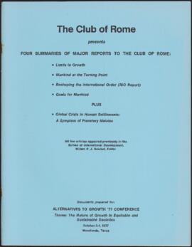 Four summaries of major reports to The Club of Rome