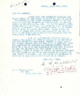 Correspondence between Thomas Head Raddall and Colonel H. H. Matthews
