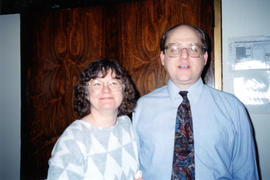 Photograph of Janice Slauenwhite and Bill Slauenwhite in the Killam Library staff lounge