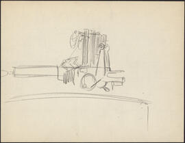 Charcoal and pencil study sketch by Donald Cameron Mackay of deck weaponry