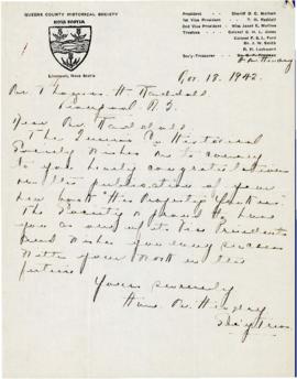 Correspondence between Thomas Head Raddall and the Queens County Historical Society