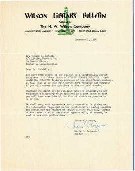 Correspondence between Thomas Head Raddall and H. W. Wilson Company