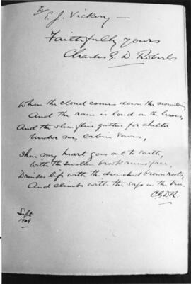 Photograph of a poem by Sir Charles G. D. Roberts