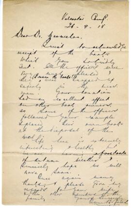 Correspondence from Owen Bell Jones to MacMechan, August 26, 1915