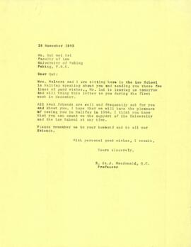 Ronald St. John Macdonald's correspondence regarding the student exchange program between Dalhous...
