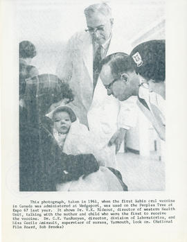Photograph of the first Sabin vaccine administration in Canada