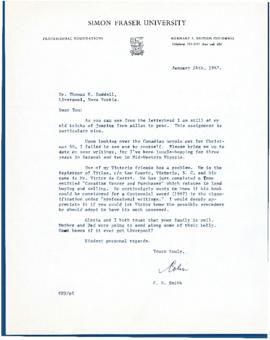 Correspondence between Thomas Head Raddall and C. H. Smith