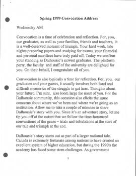 President's Spring 1999 Convocation address, Wednesday morning session