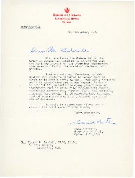 Correspondence between Thomas Head Raddall and Government House