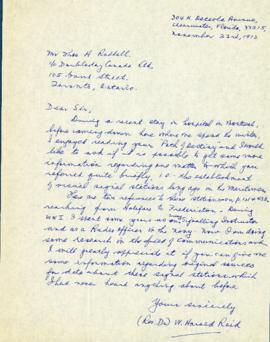 Correspondence between Thomas Head Raddall and W. Harold Reid