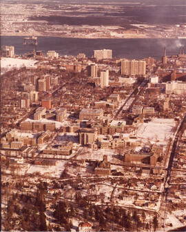 Photograph of an aerial view of Dalhousie University and Halifax