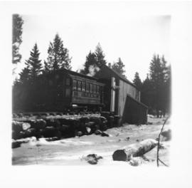 Photograph of the Liverpool-Milton railway engine entering the engine house on the spur line betw...