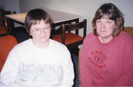 Photograph of Norma Yorke and Sandra Dwyer in the staff lounge at the Killam Memorial Library