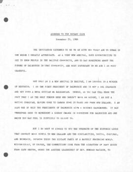 Address to the Rotary Club, November 25, 1986