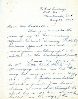 Correspondence between Thomas Head Raddall and Herbert A. Mowat