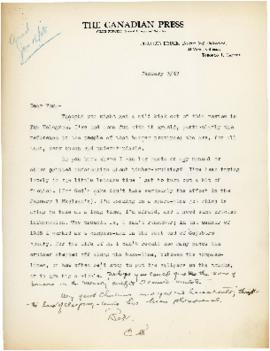Correspondence between Thomas Head Raddall and Charles Bruce