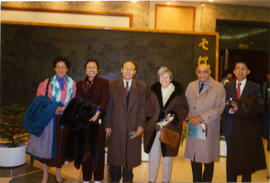 Photograph of Elisabeth Mann Borgese with members of the Asian-African Legal Consultative Committee