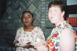 Photograph of Darnelda Renzelli (Nellie) and Kelly Casey at Patricia Lutley's retirement party