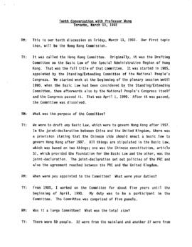 Transcript of Ronald St. John Macdonald's Tenth Conversation with Professor Wang Tieya  : [draft ...