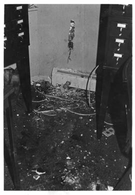 Photograph of the damage from an electrical fire at Henson House