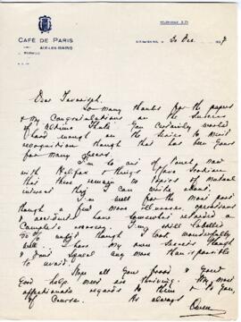 Correspondence from Owen Bell Jones to MacMechan, December 30, 1927
