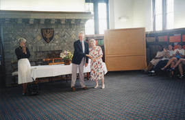 Photograph of Elaine Boychuk and Patricia Lutley at her retirement party